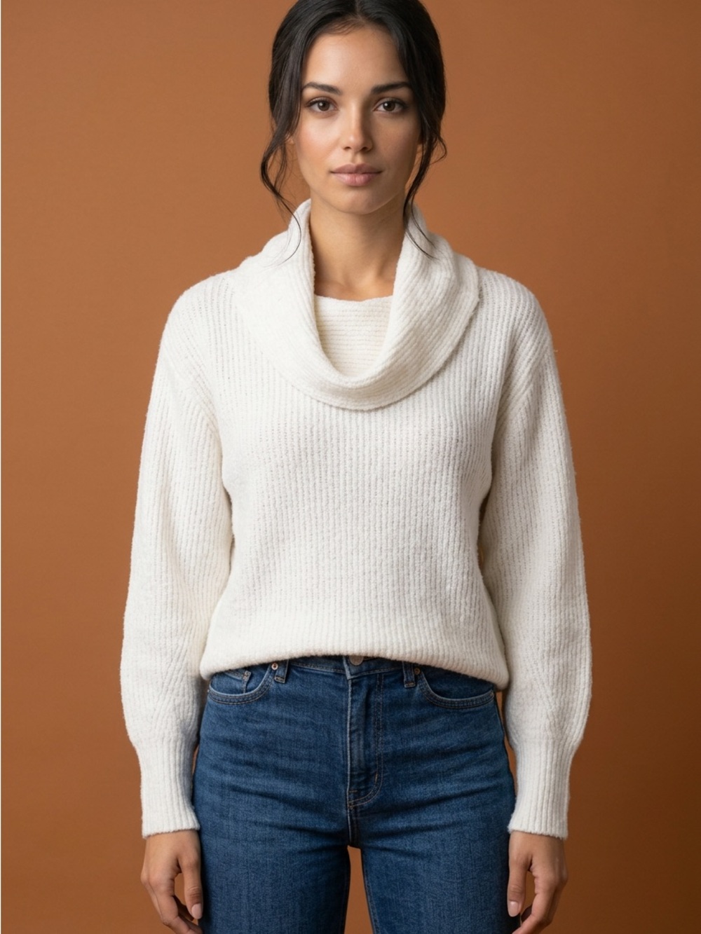 Altar'd State Cream Cowl Neck Ribbed Sweater